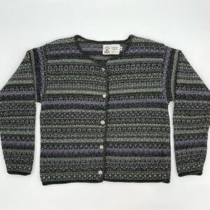 Striped Cardigan‎ Sweater Women Wool Cotton Acrylic Green Purple Unique Buttons